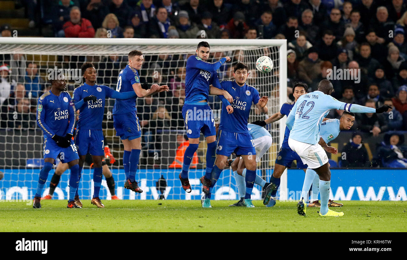 Manchester City S Yaya Toure 42 Takes A Free Kick During The Carabao Cup Quarter Final At The King Power Stadium Leicester Stock Photo Alamy