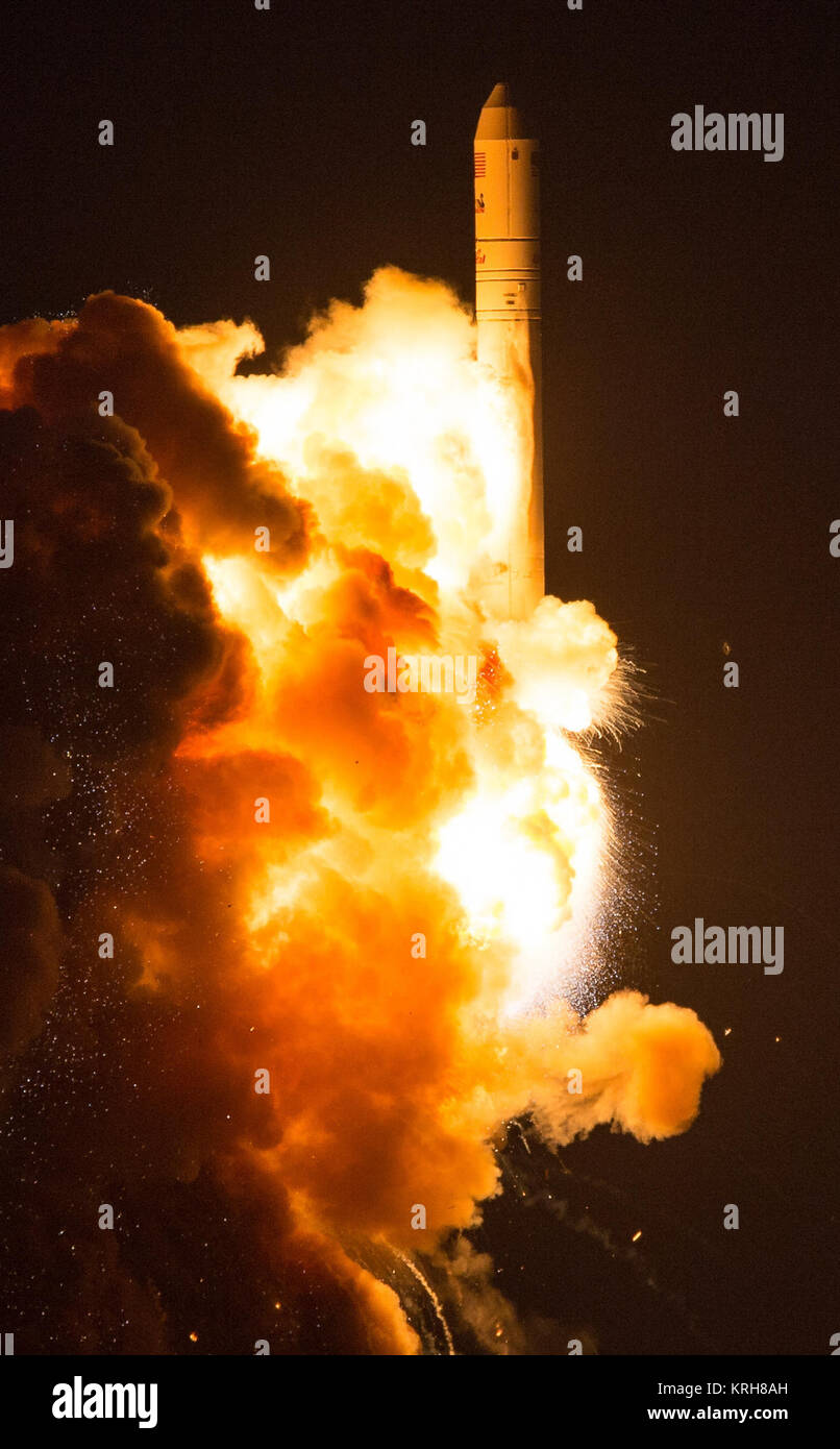 The Orbital ATK Antares rocket, with the Cygnus spacecraft onboard suffers a catastrophic anomaly moments after launch from the Mid-Atlantic Regional Spaceport Pad 0A, Tuesday, Oct. 28, 2014, at NASA's Wallops Flight Facility in Virginia. The Cygnus spacecraft was filled with supplies slated for the International Space Station, including science experiments, experiment hardware, spare parts, and crew provisions. Photo Credit: (NASA/Joel Kowsky) Antares launch failure Stock Photo