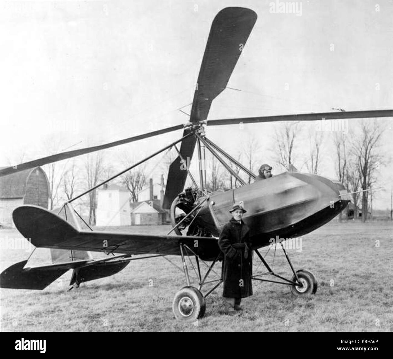 Buhl A-1 Autogiro - autogyro with rear push propeller engine - designer Etienne Dormoy and pilot James Johnson - 1931 Stock Photo