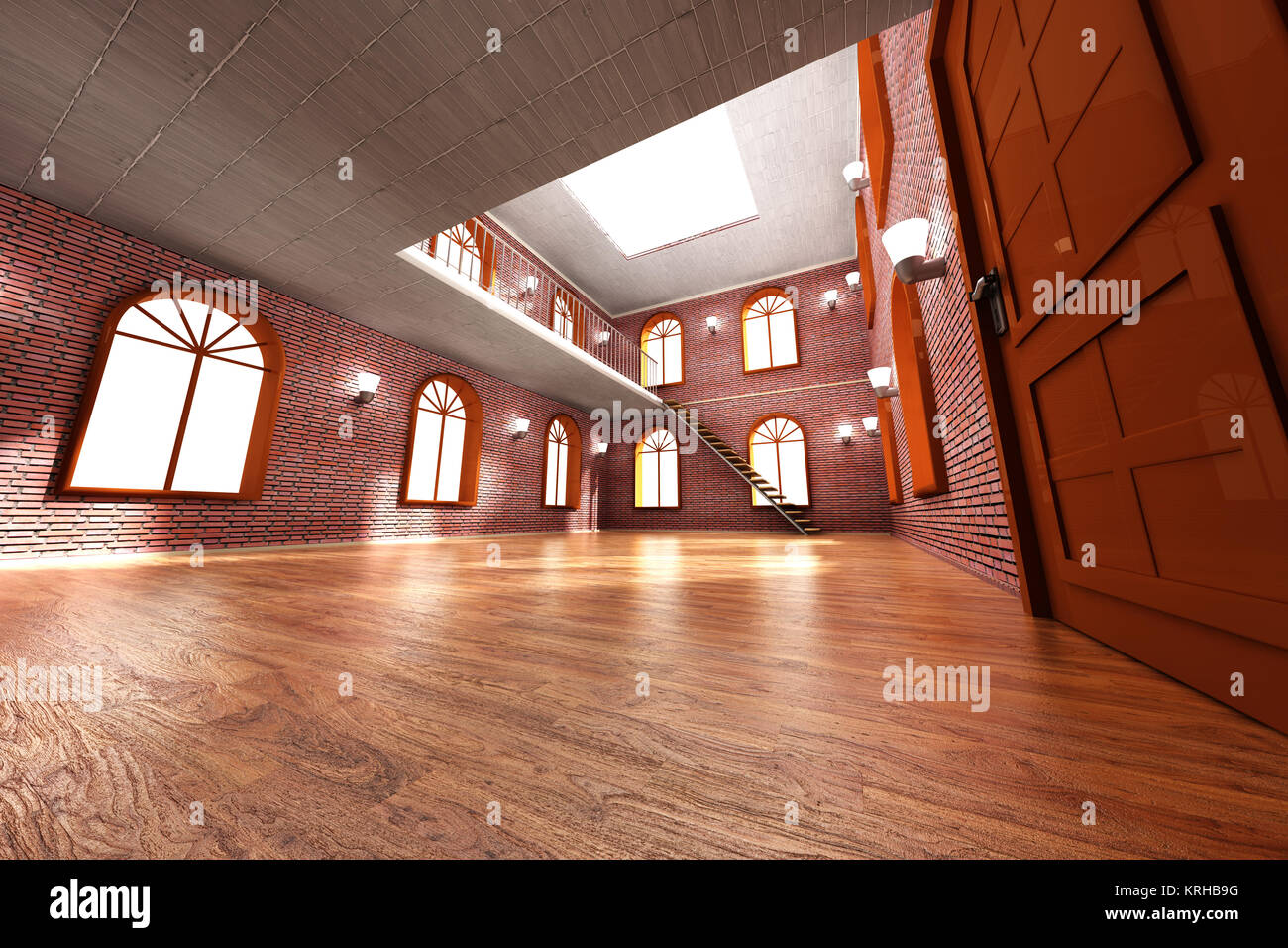 Architecture visualization of a Loft interior. 3D rendered Illustration. Stock Photo