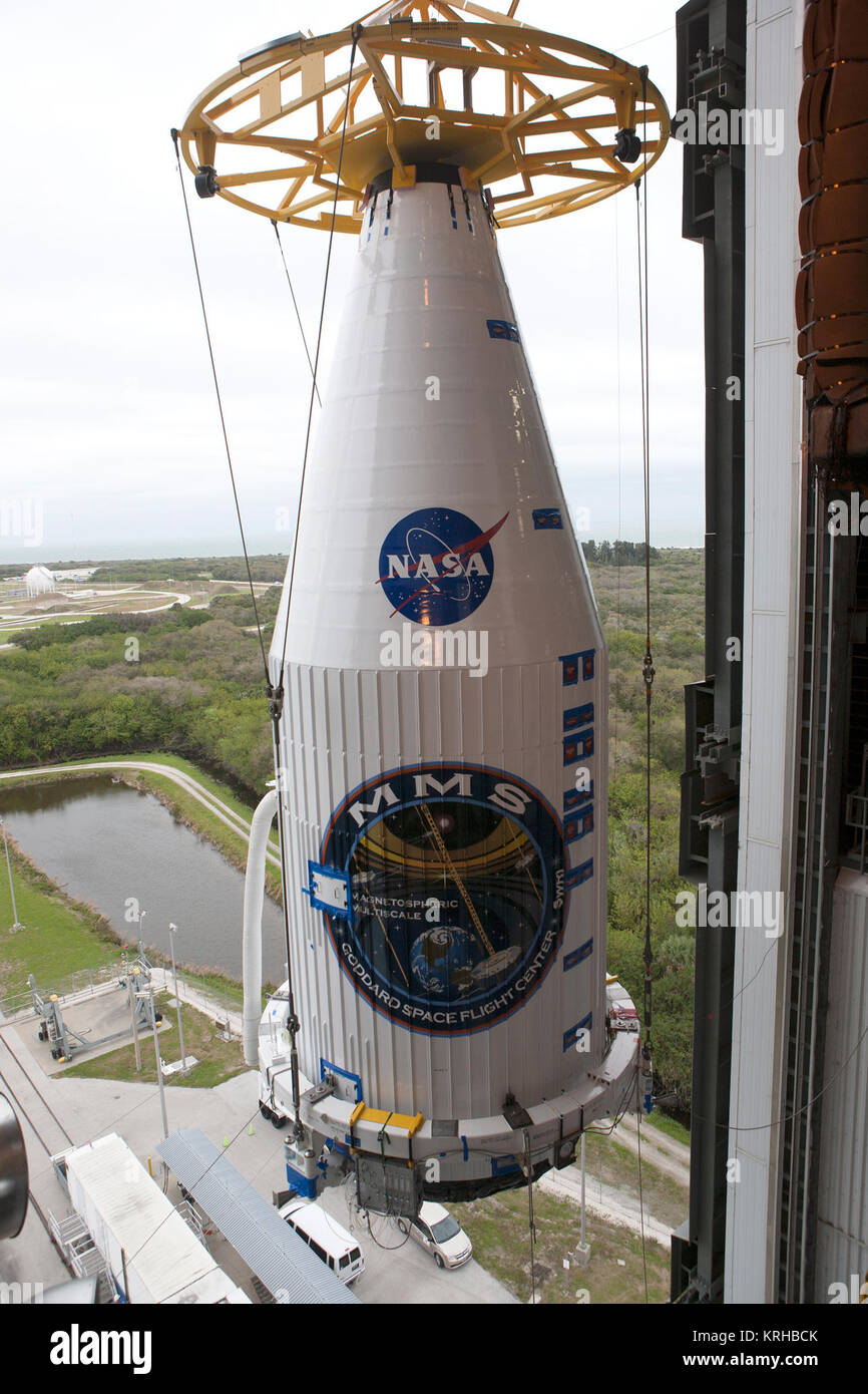 Atlas V payload fairing carrying MMS raised at Launch Complex 41 (KSC ...