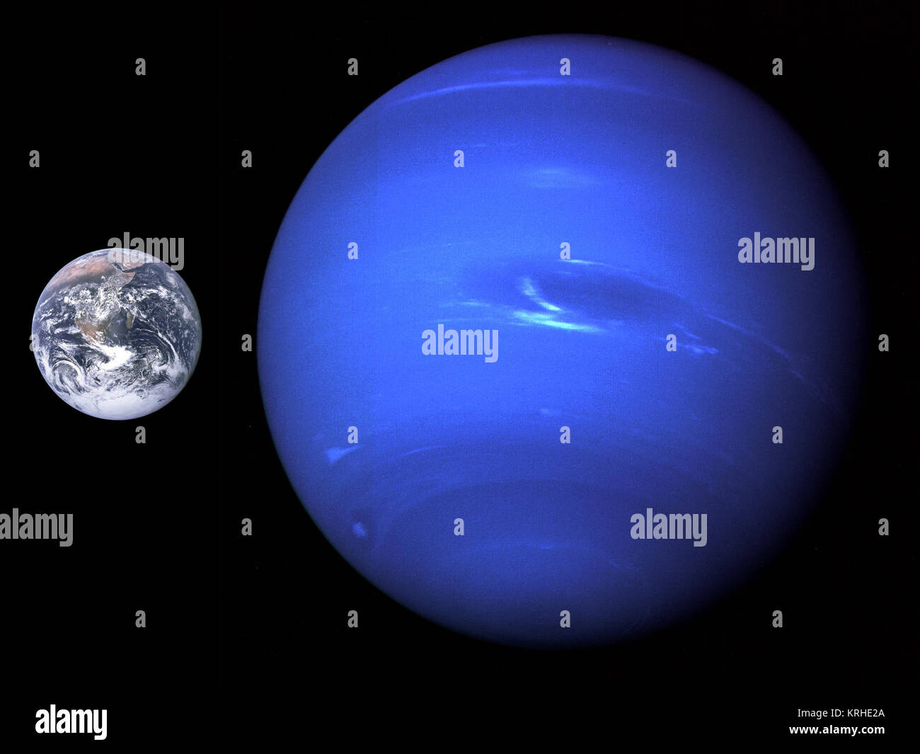 Neptune, Earth size comparison 2 Stock Photo Alamy