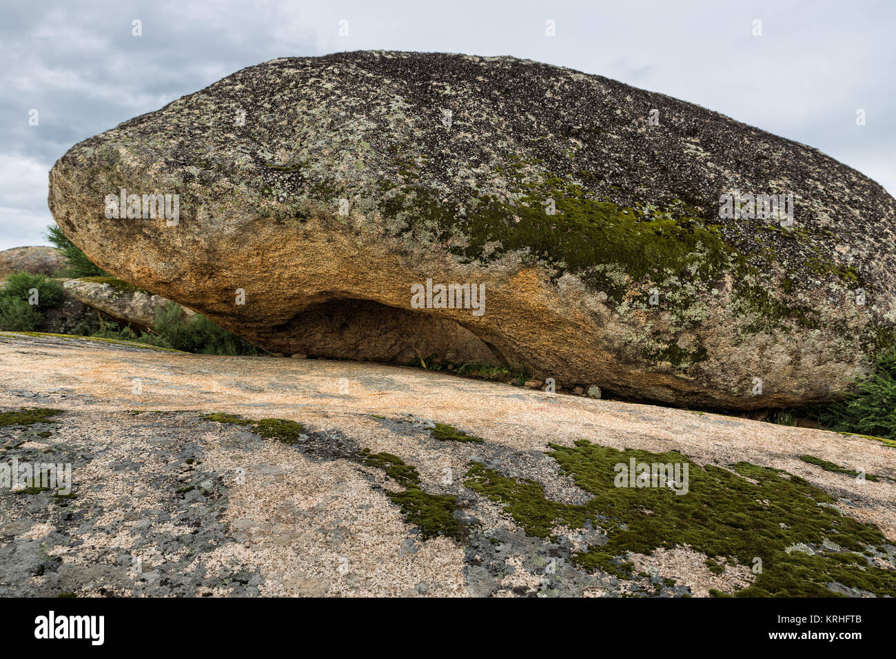 Landscape with the entrance to a small cave in the natural area of the Barruecos. Spain. Stock Photo