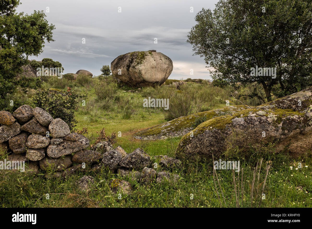 Landscape in the natural area of the Barruecos. Extremadura. Spain. Stock Photo