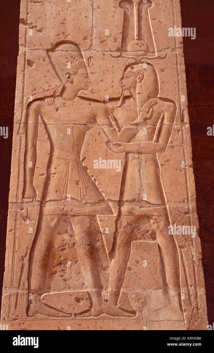Panel showing Sety I honoring Osiris,Abydos,Egypt Stock Photo