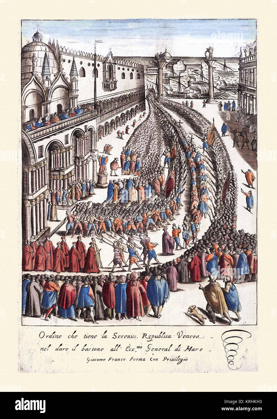 Ceremonia de entrega del baston de mando al General del Mar-Habiti d’hvomeni et donne venetiane 1609 Stock Photo