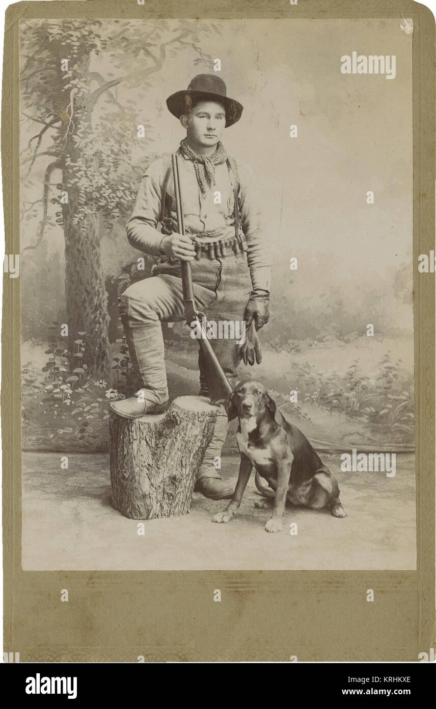 Hunter With Dog, Circa 1880 Stock Photo