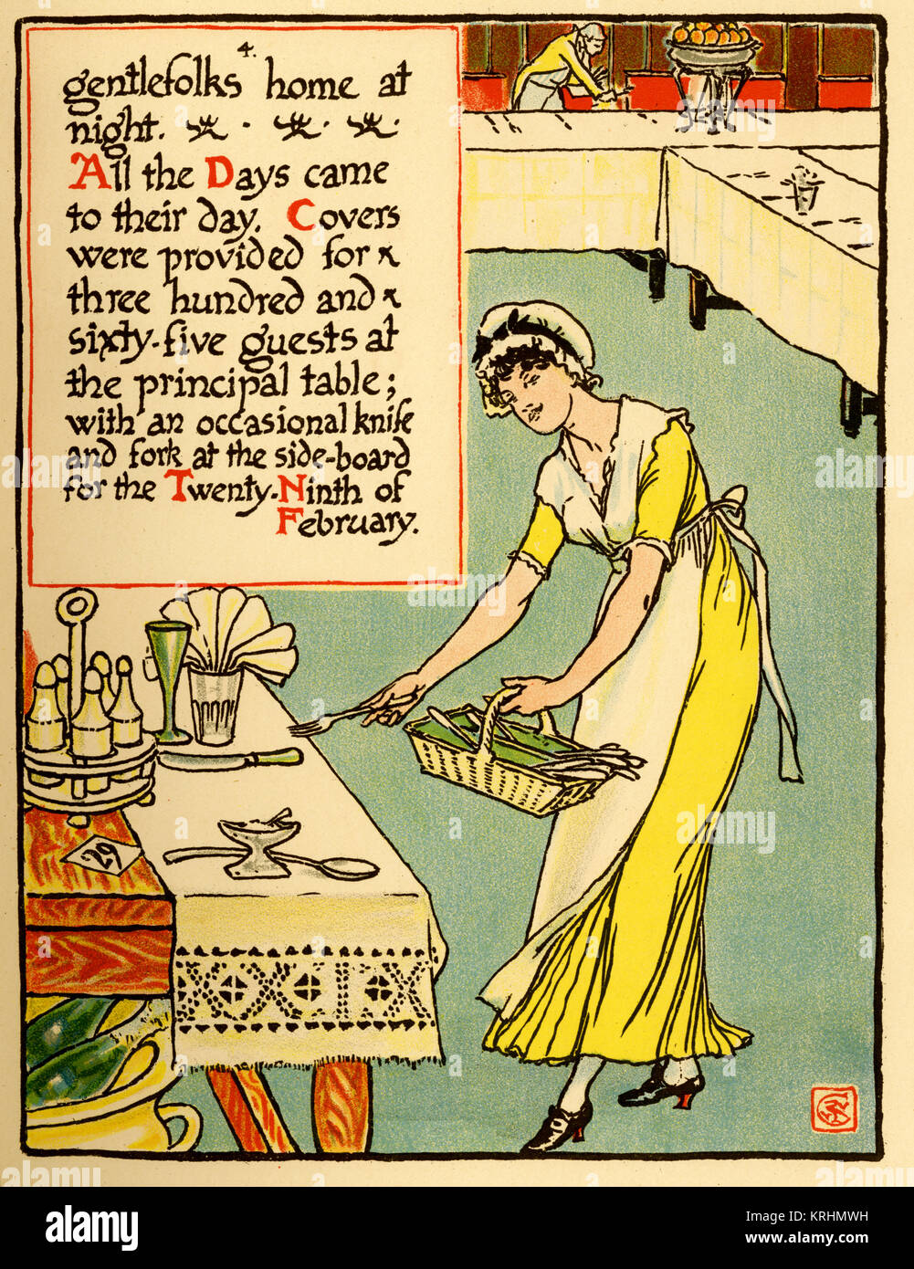 Maid sets knives & Forks on a table Stock Photo Alamy