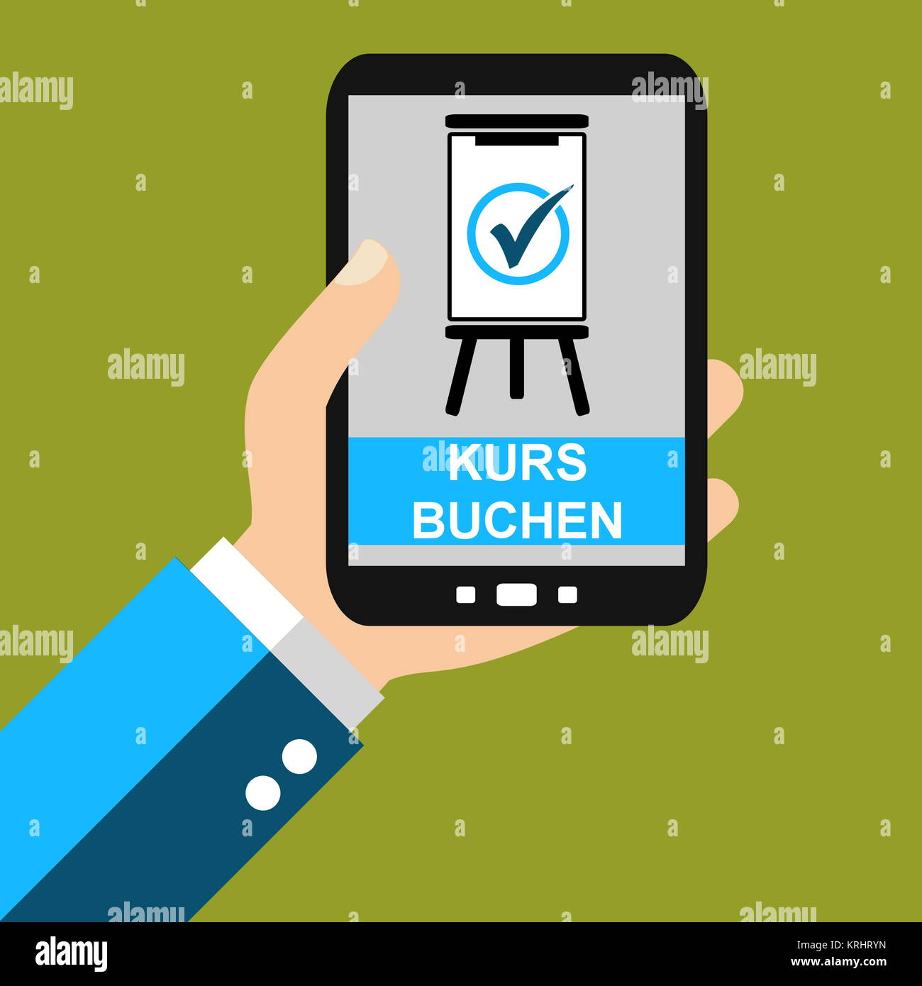 Hand mit Smartphone: Kurs buchen - Flat Design Stock Photo
