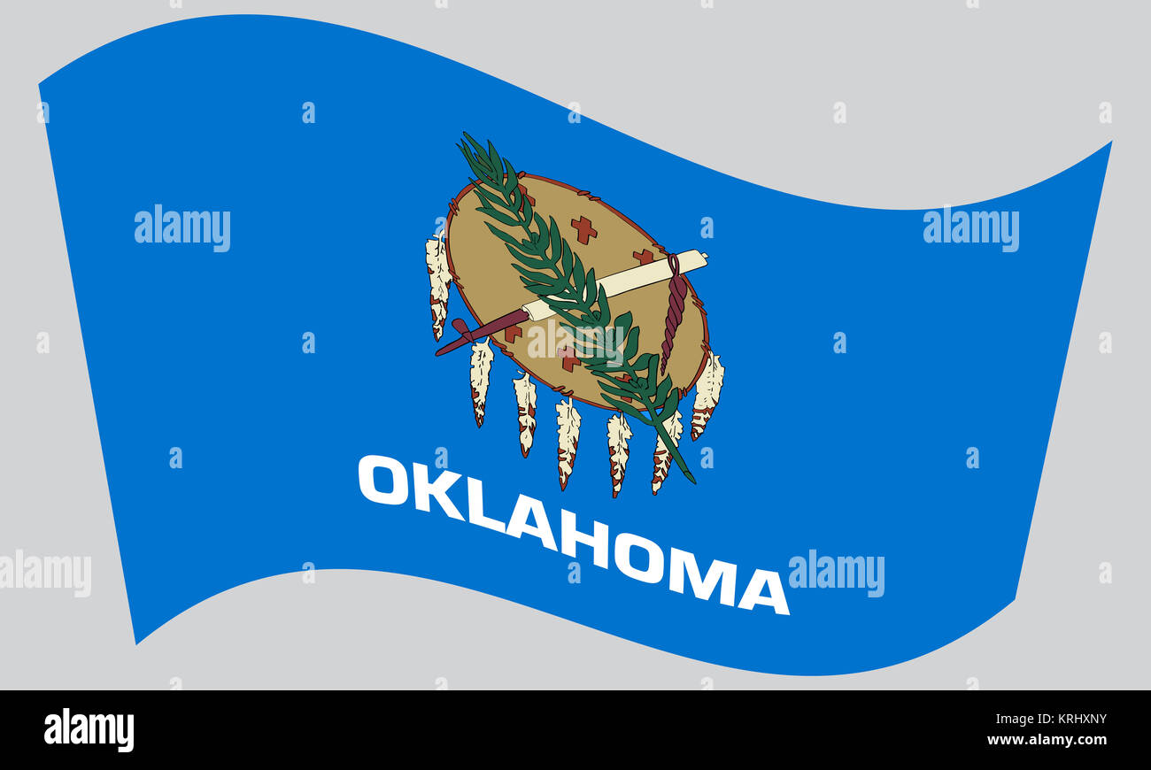 Flag of Oklahoma waving on gray background Stock Photo