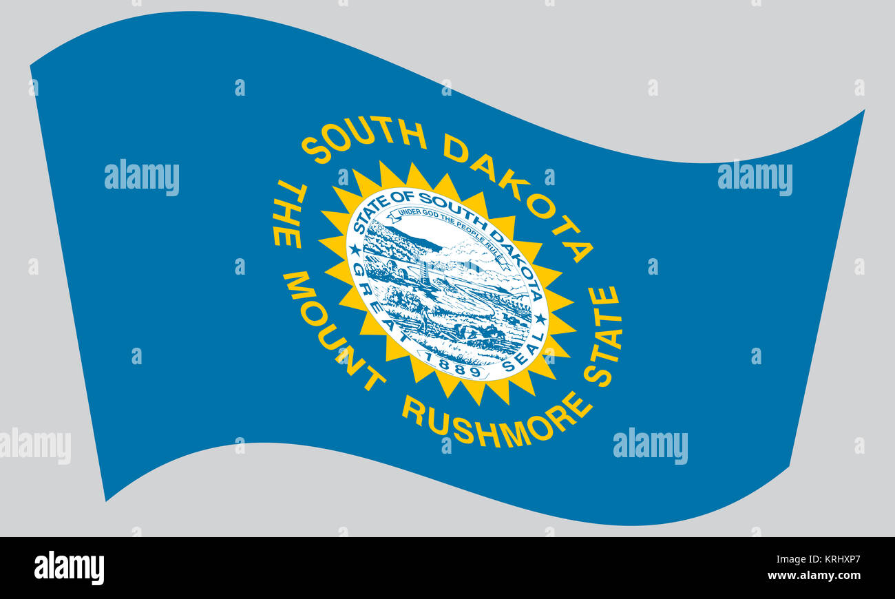 Flag of South Dakota waving on gray background Stock Photo