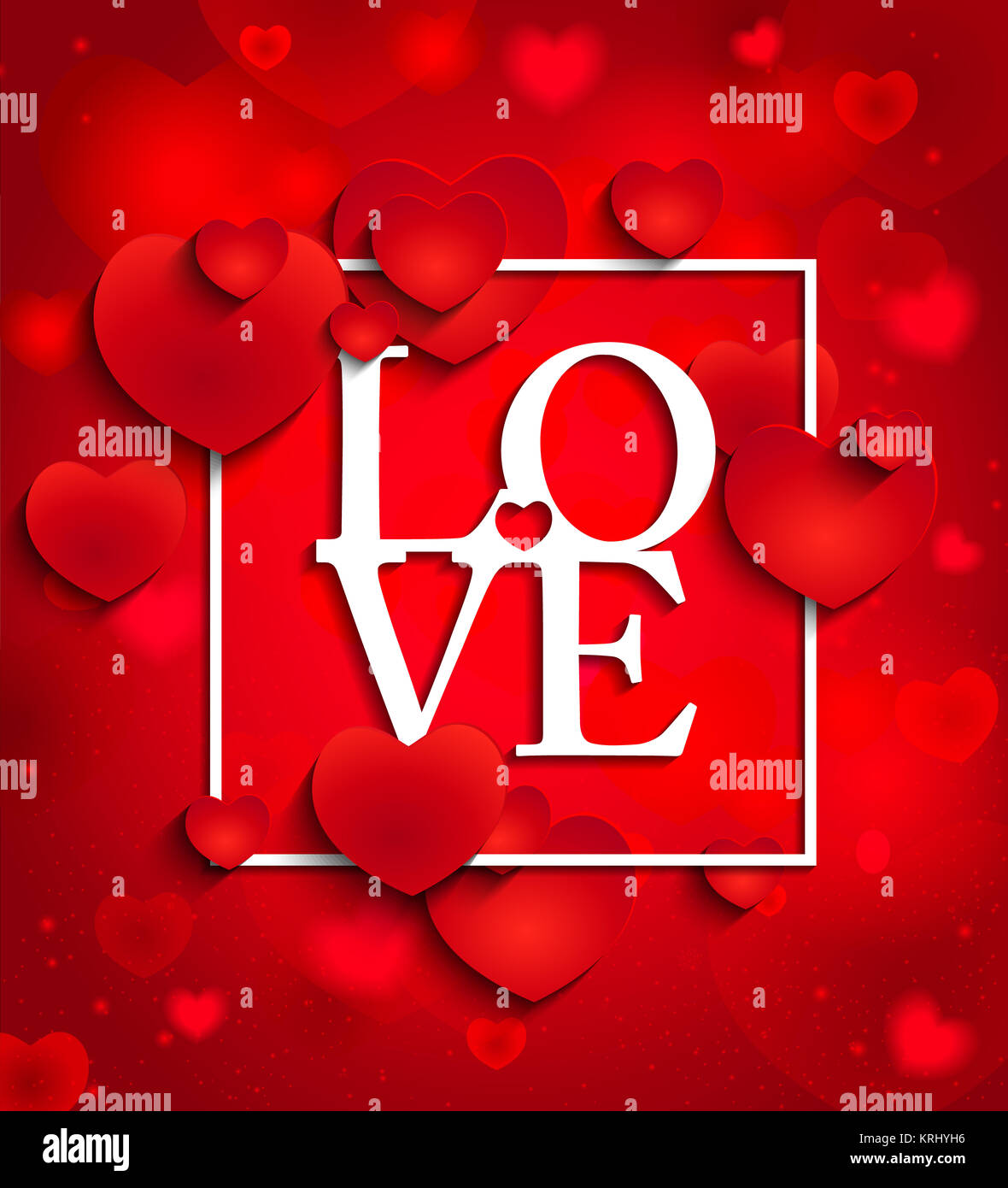 Happy valentines day on red background with hearts Stock Photo - Alamy