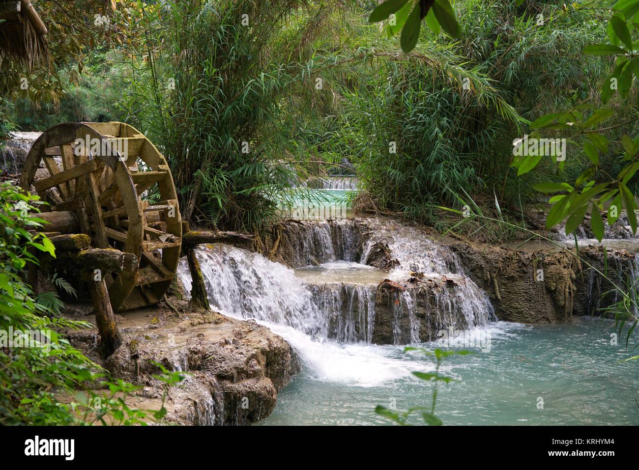 kuang si waterfall 5 Stock Photo