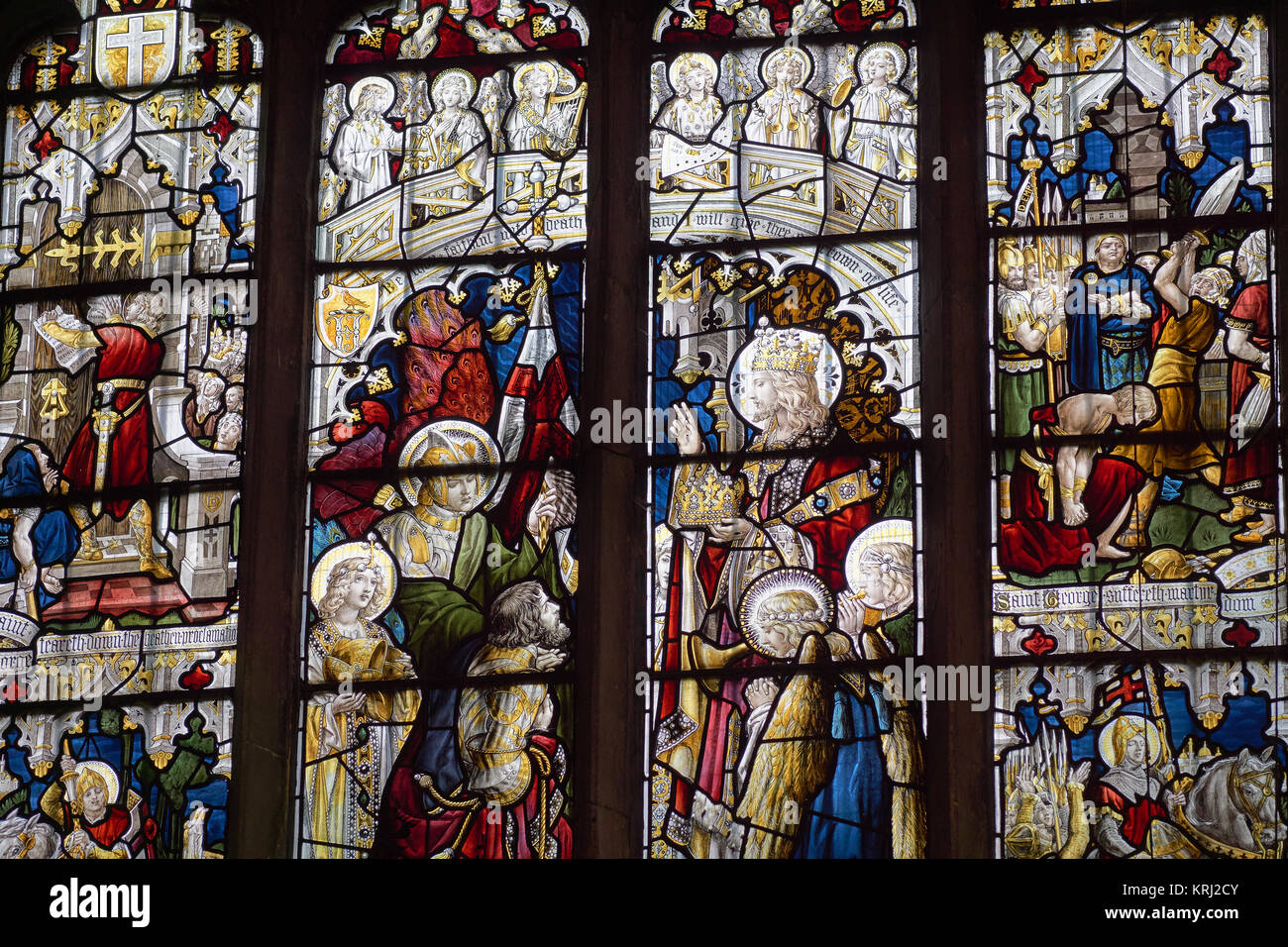 Stained glass windows in Shakespeare's church, the Church of the Holy Trinity in Stratford-upon-Avon Stock Photo