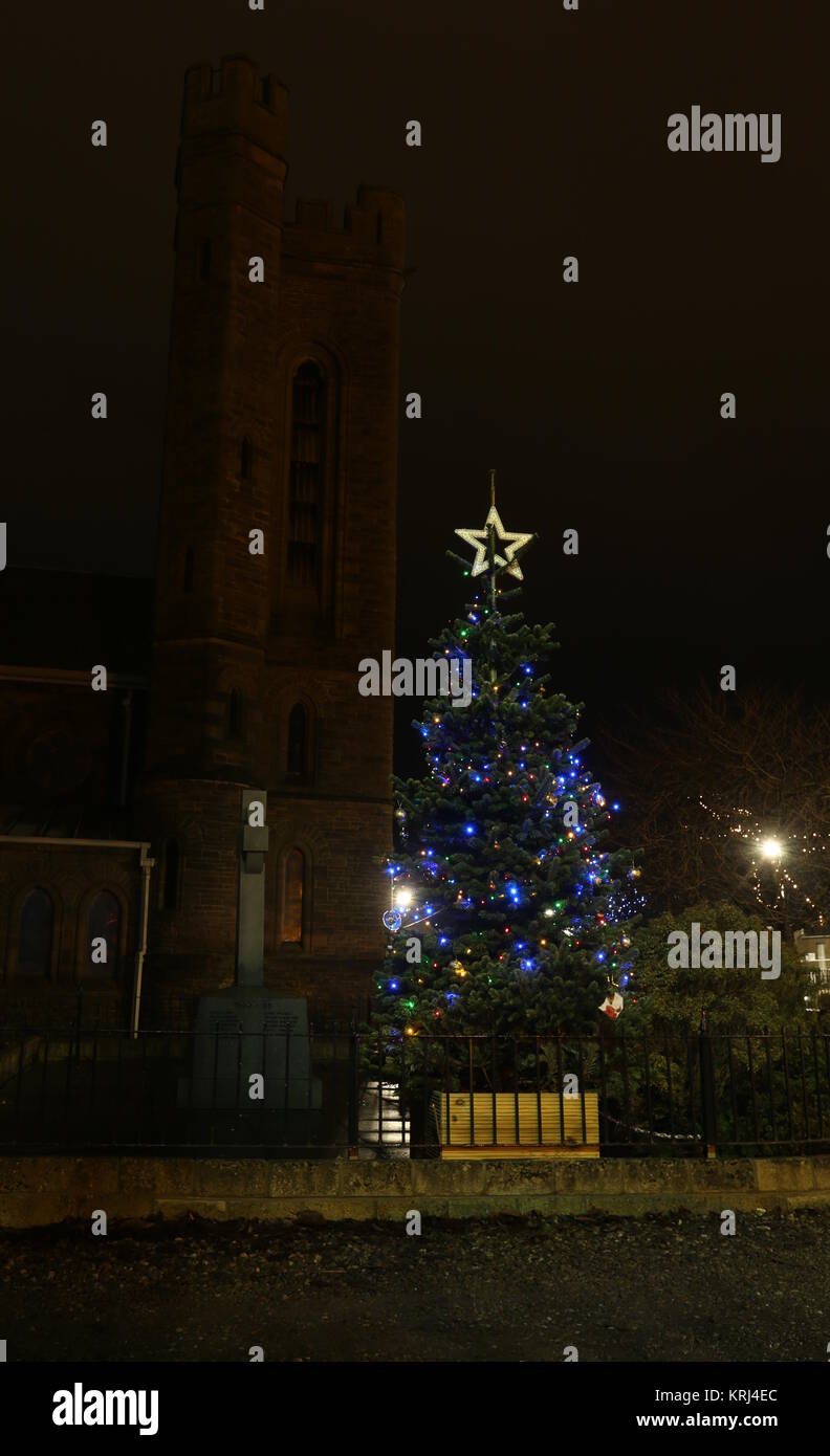 Invergowrie village Christmas tree Perth and Kinross Scotland December