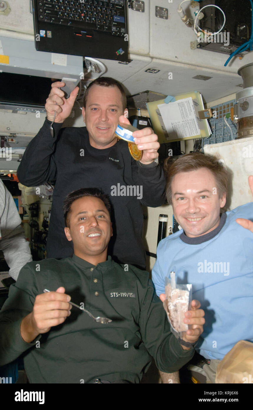 STS-119 Day 9 Akaba Arnold and Lonchakov Stock Photo