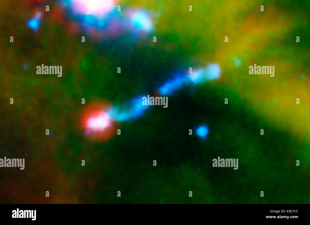 A jet of gas firing out of a very young star can be seen ramming into a ...