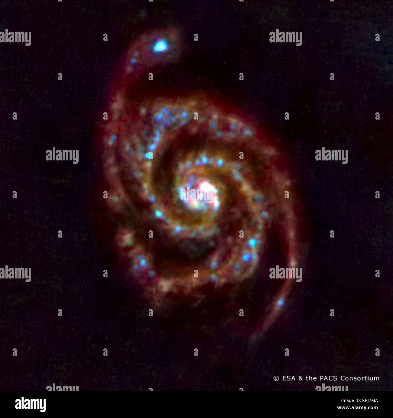 Threecolor farinfrared image of M51, the Whirlpool Galaxy. Red, green