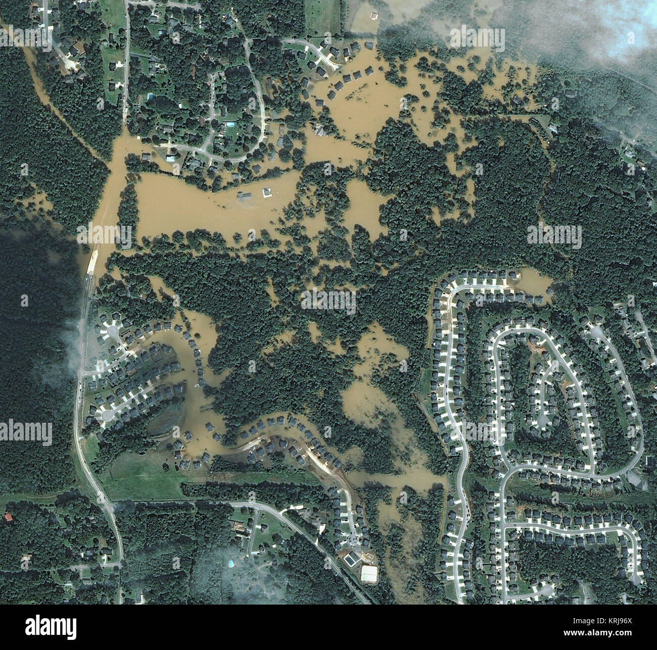 ATLANTA, GEORGIA-SEPTEMBER 22, 2009: This is a satelite image showing wide spread flooding in Lithia Springs, Georgia just west of downtown Altanta.  (credit:DigitalGlobe) September 2009 Atlantic Georgia flood Stock Photo
