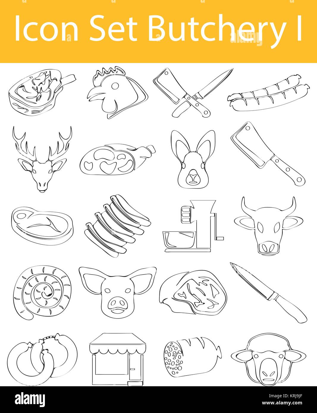 Drawn Doodle Lined Icon Set Butchery I with 16 icons for the creative ...