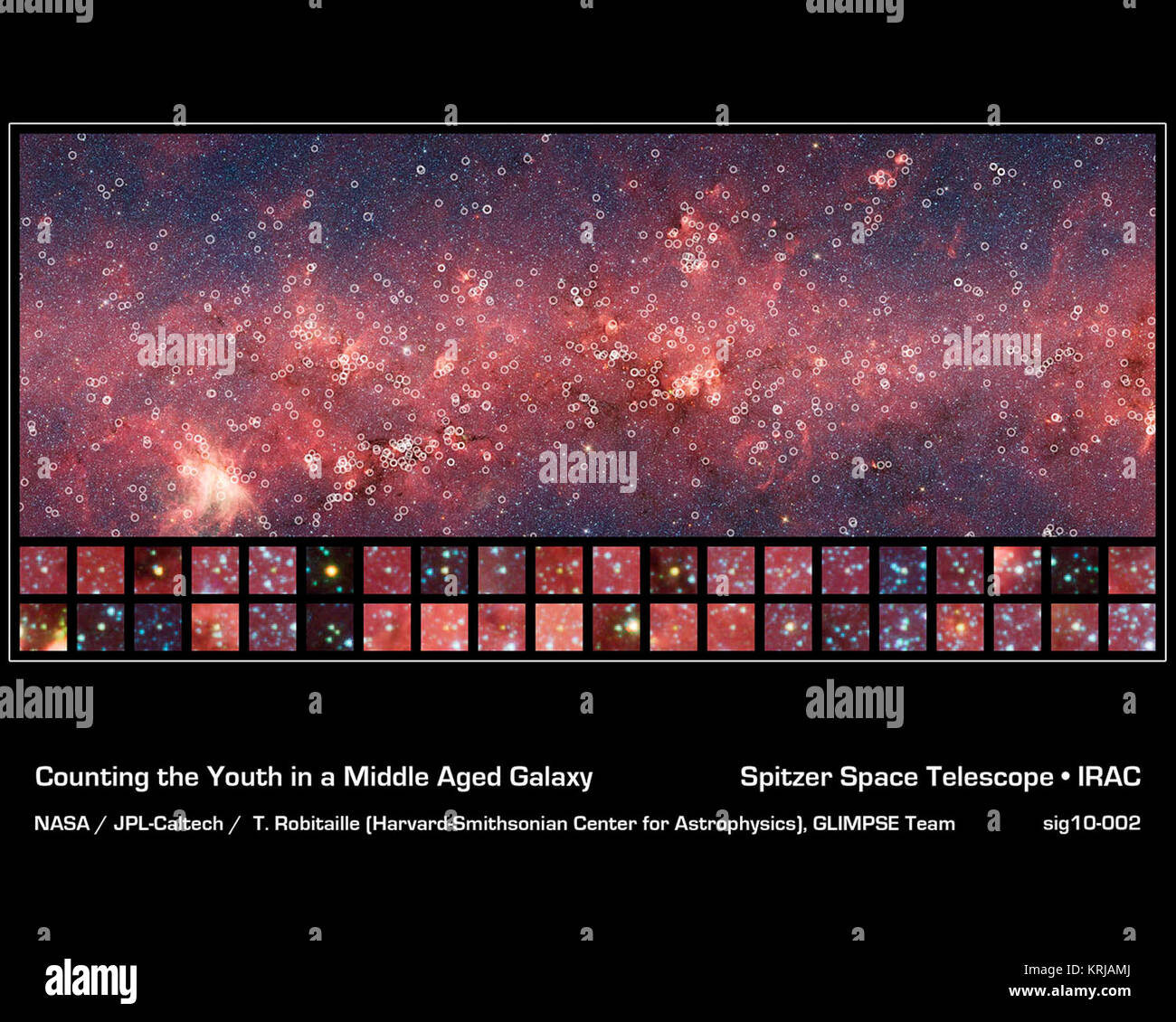 This image is roughly 1/34 of the entire GLIMPSE Survey. This small section is riddled with young stellar objects, counted by Robitaille and his team. Counting the Youth in a Middle Aged Galaxy Stock Photo