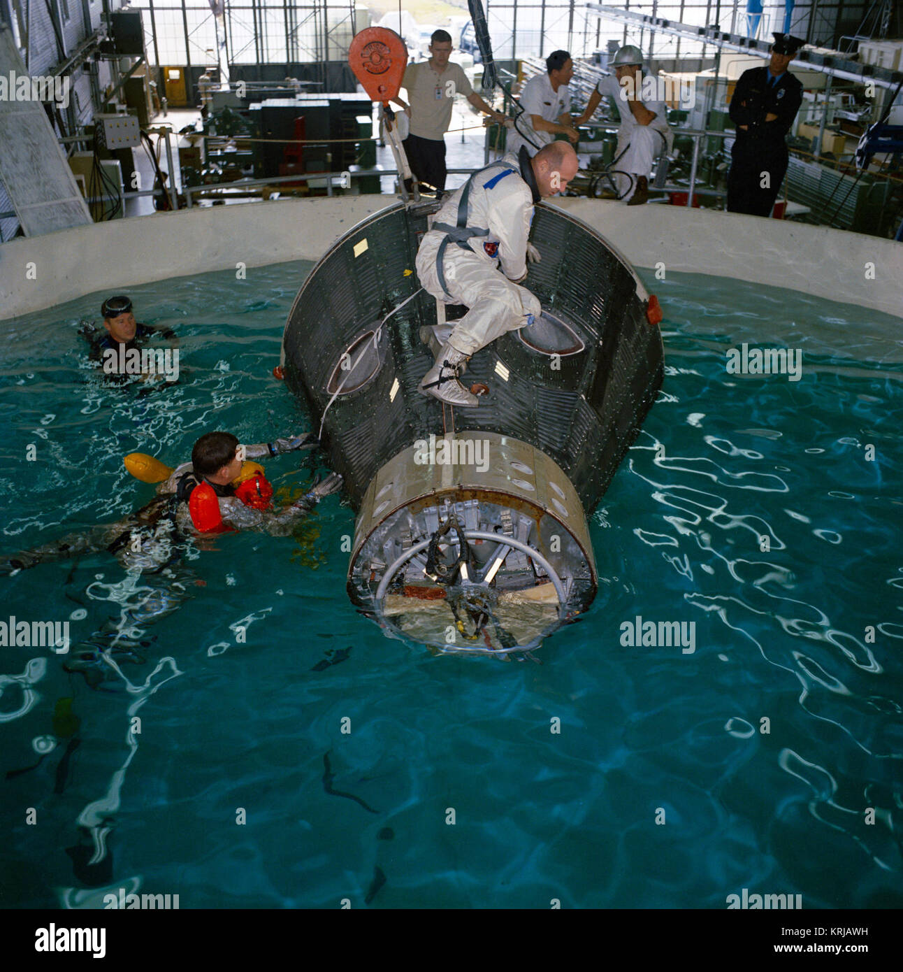 Gemini 6 crew during water egress training Stock Photo - Alamy