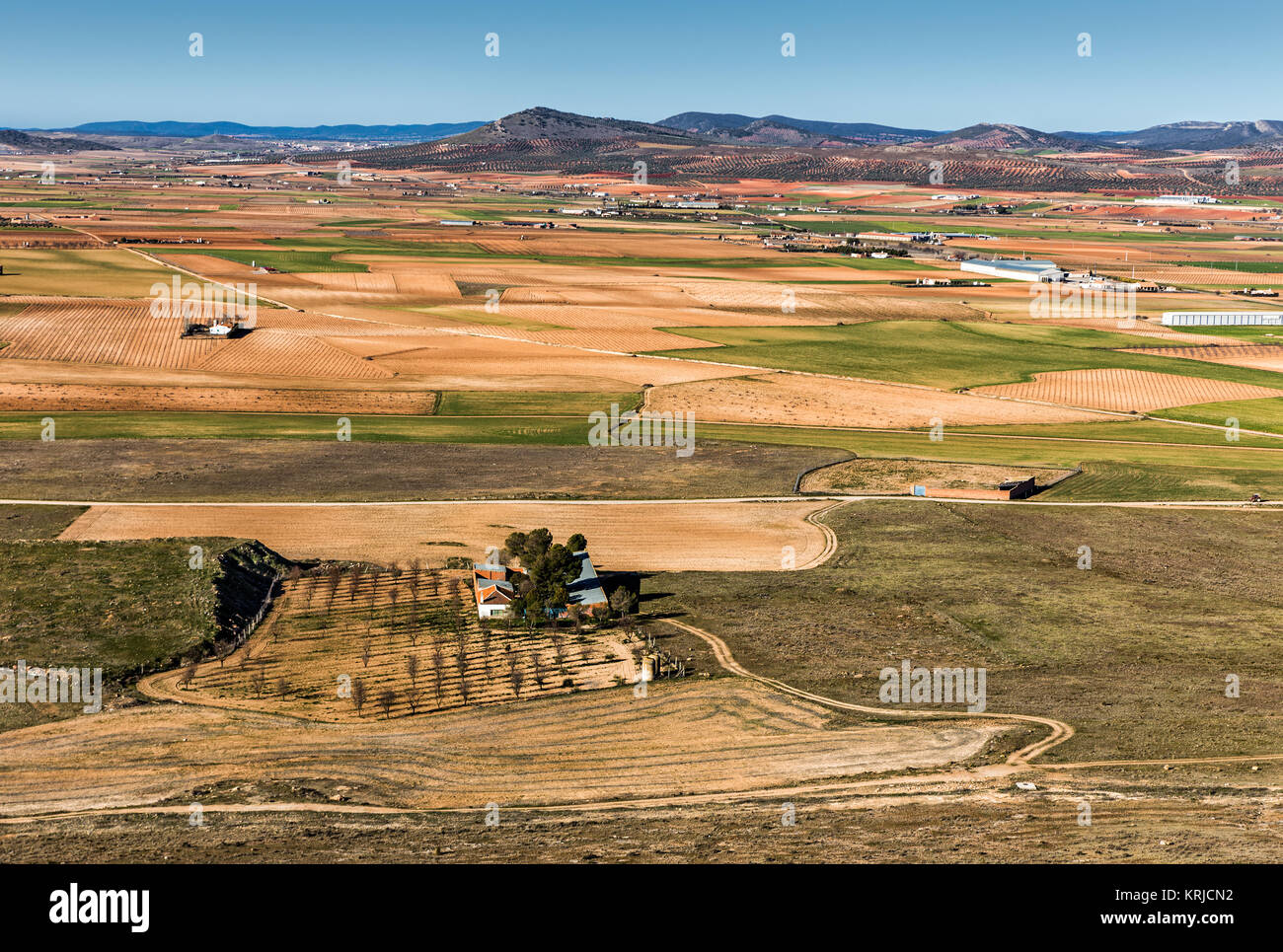 Cultivated fields in Spain, near Consuegra. Stock Photo