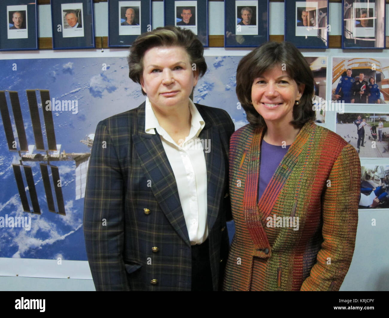 At the Gagarin Cosmonaut Training Center in Star City, Russia, Expedition 26 Flight Engineer Catherine Coleman of NASA (right) meets with Valentina Tereshkova, the first woman to fly in space, on the eve of Coleman’s departure for the Baikonur Cosmodrome in Kazakhstan, where she and her crewmates, Dmitry Kondratyev and Paolo Nespoli of the European Space Agency will launch December 16, Baikonur time, on the Soyuz TMA-20 spacecraft to the International Space Station. Tereshkova, 73, became the first woman to fly in space on June 16, 1963 aboard the Vostok 6 spacecraft.  Credit: NASA/Mike Fossum Stock Photo