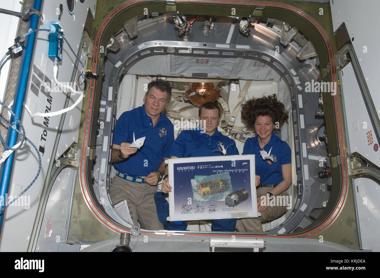 Expedition 27 Kondratyev Nespoli & Coleman Origami HTV2 Stock Photo