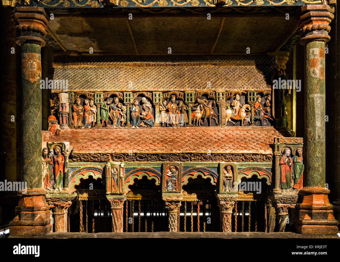Ancient funerary monument. Located near the main altar in Basilica of San Vicente. Avila. Spain. Stock Photo