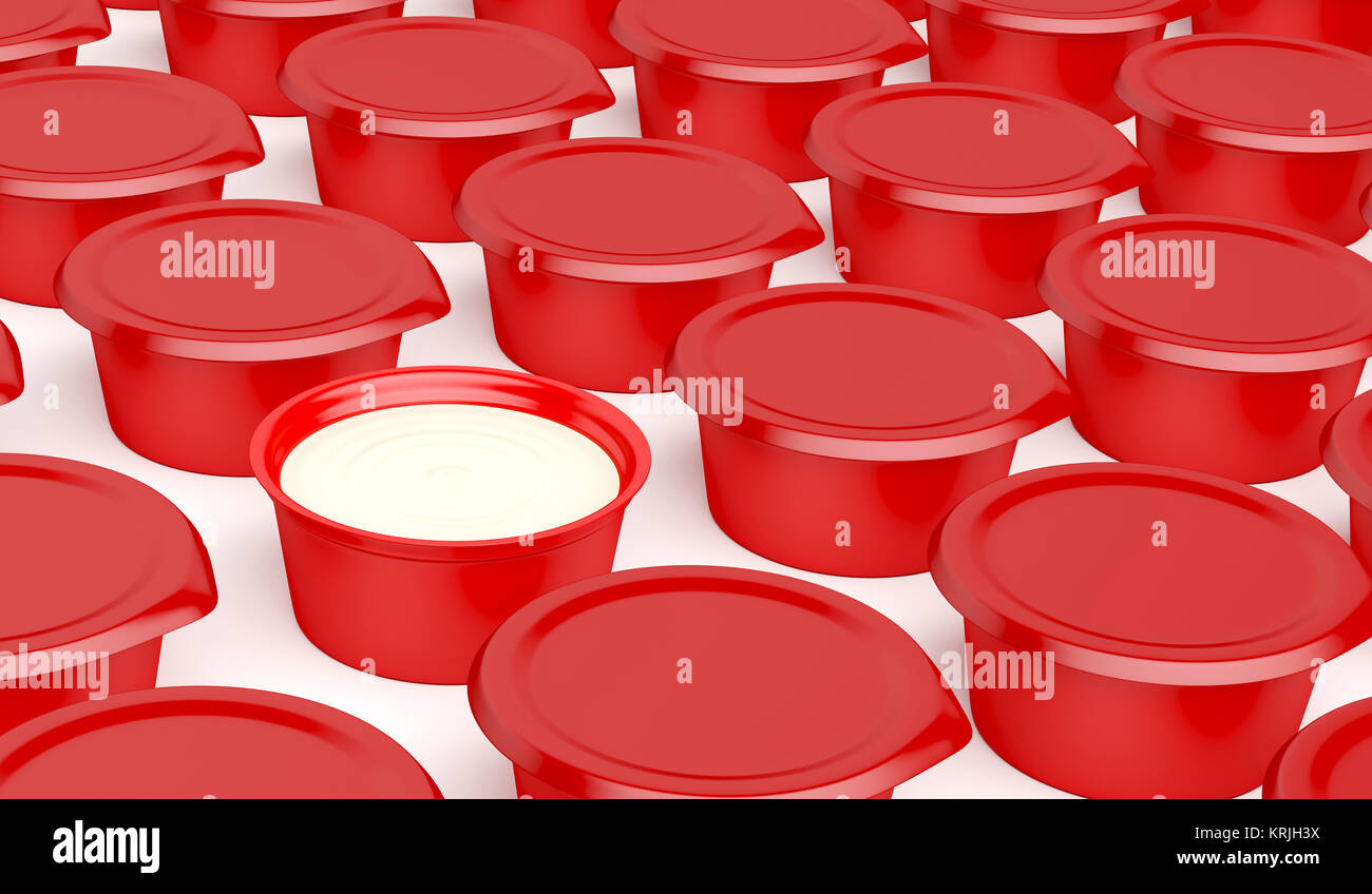 Multiple rows of plastic containers Stock Photo