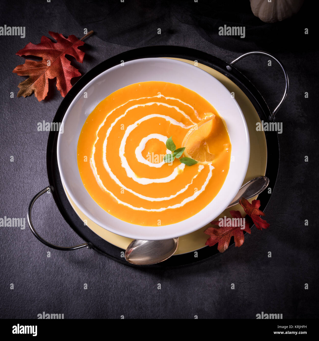 pumpkin soup with orange Stock Photo