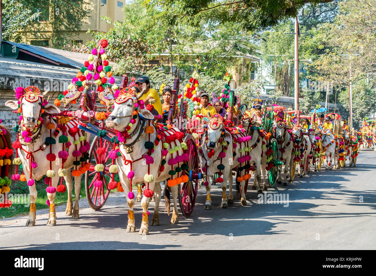 Festival Procession, near Heritage Site in Bagan,Myanmar Stock Photo