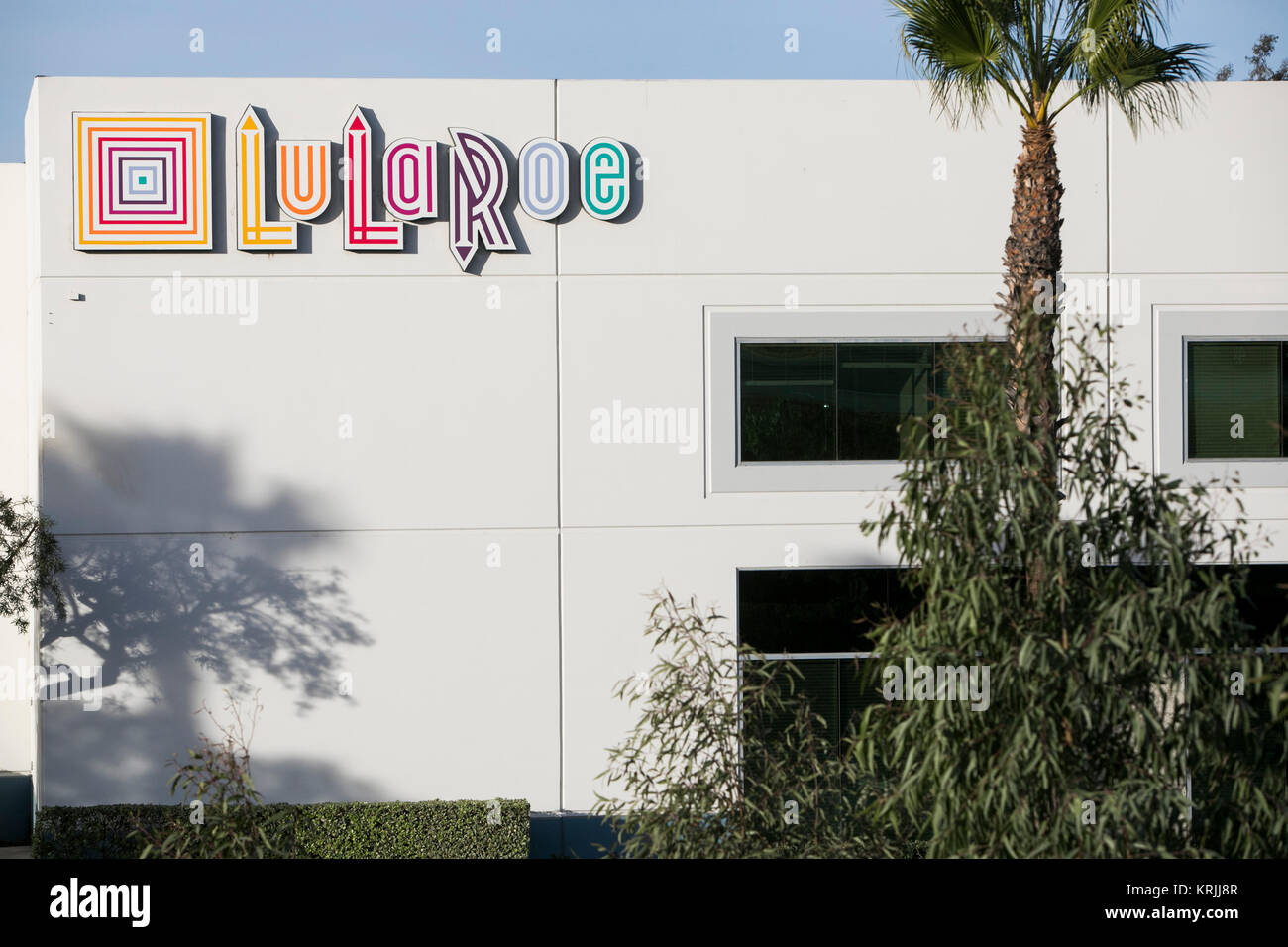 A logo sign outside of the headquarters of LuLaRoe in Corona
