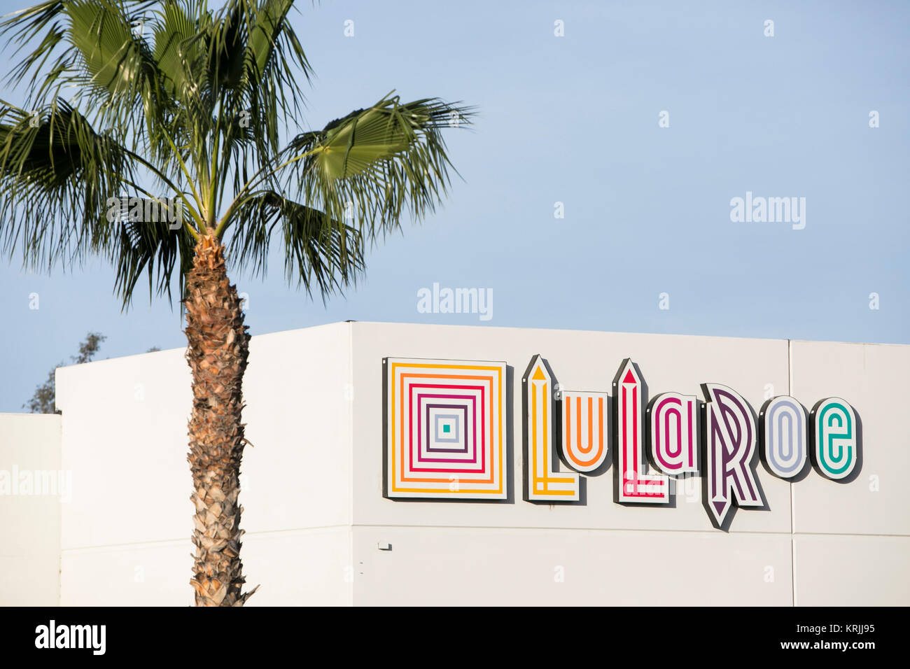 A logo sign outside of the headquarters of LuLaRoe in Corona