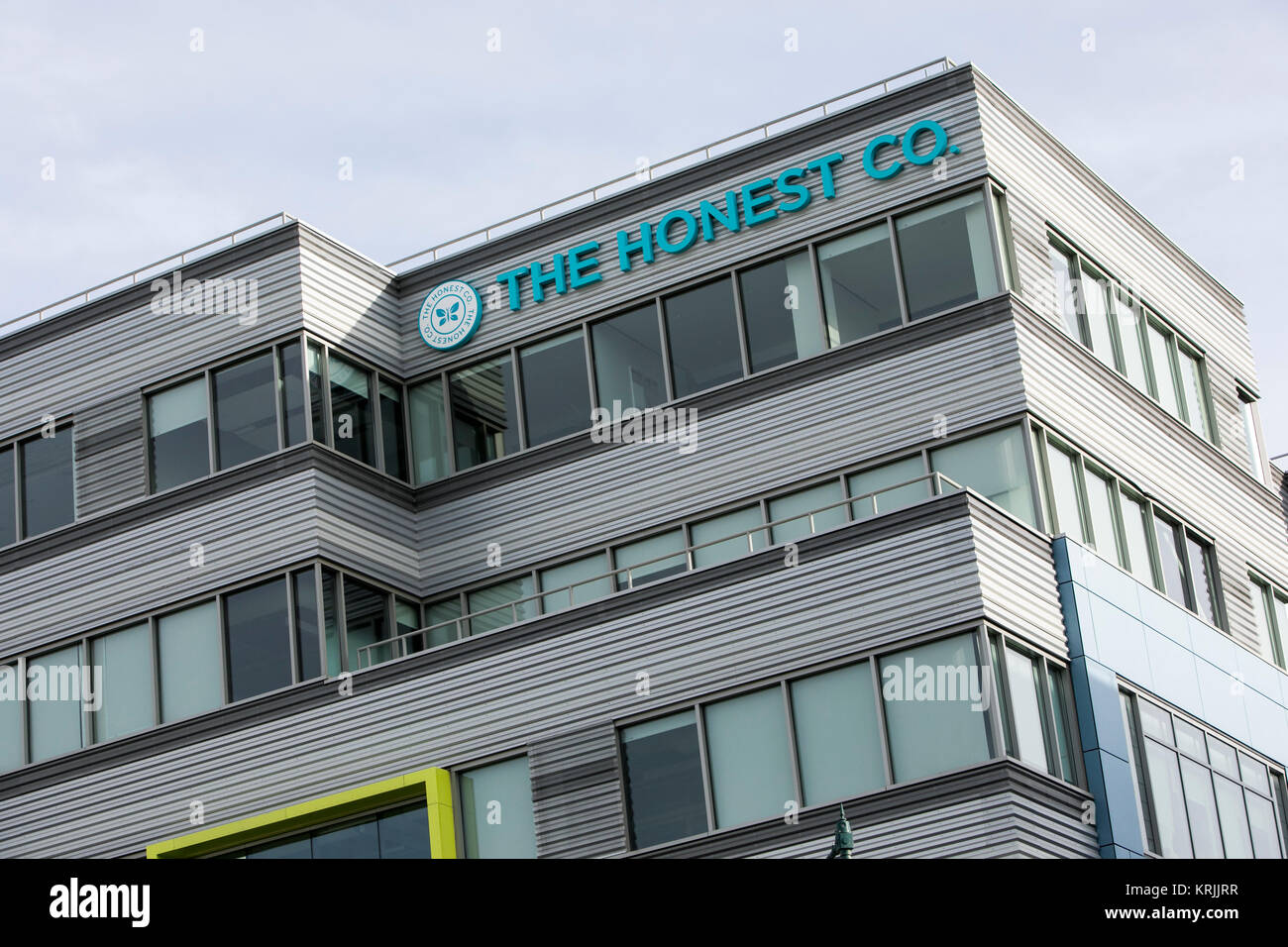 A logo sign outside of the headquarters of The Honest Company in Los