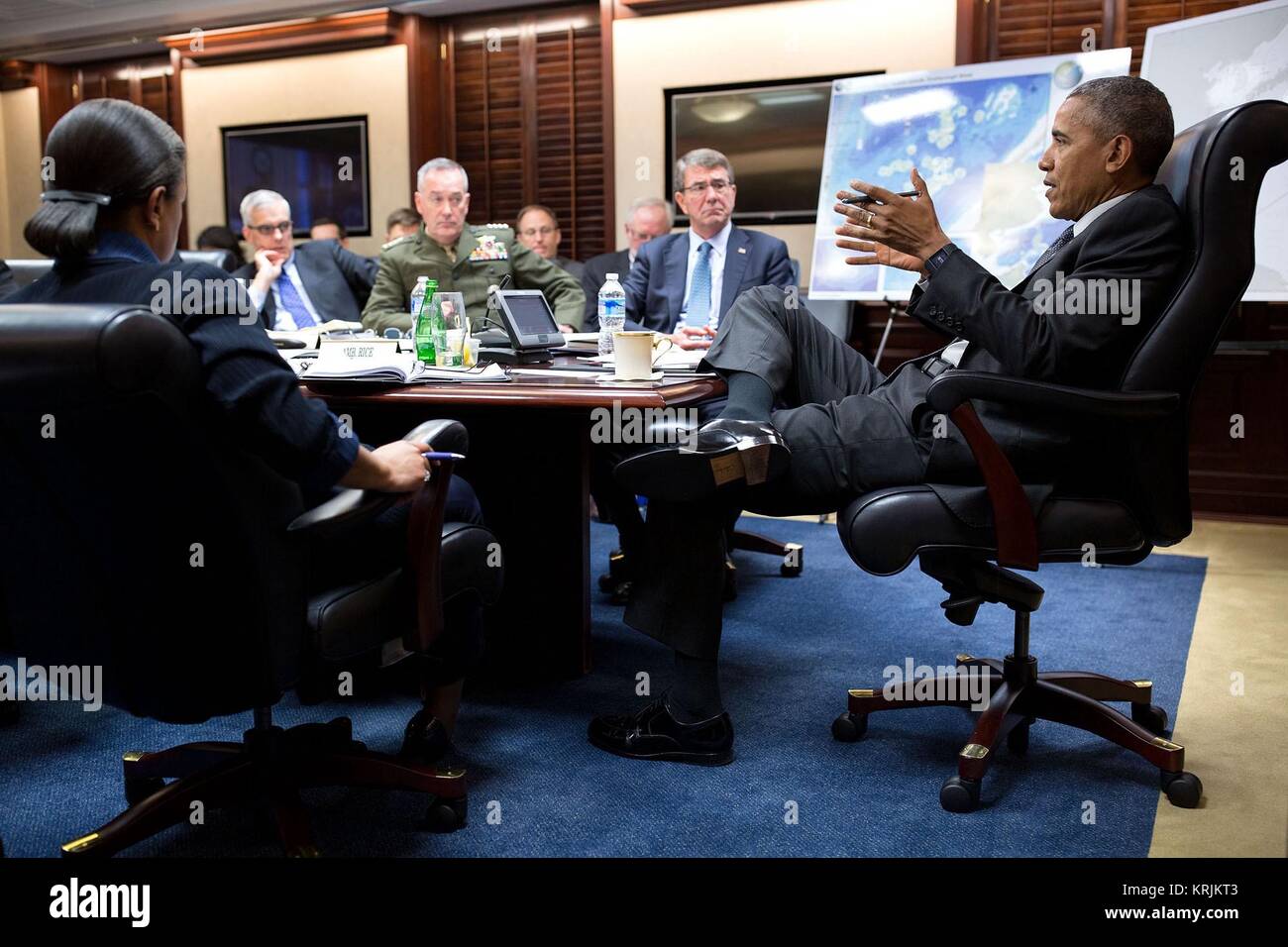 U.S. President Barack Obama meets with the National Security Council at the White House Situation Room March 18, 2016 in Washington, DC. Stock Photo