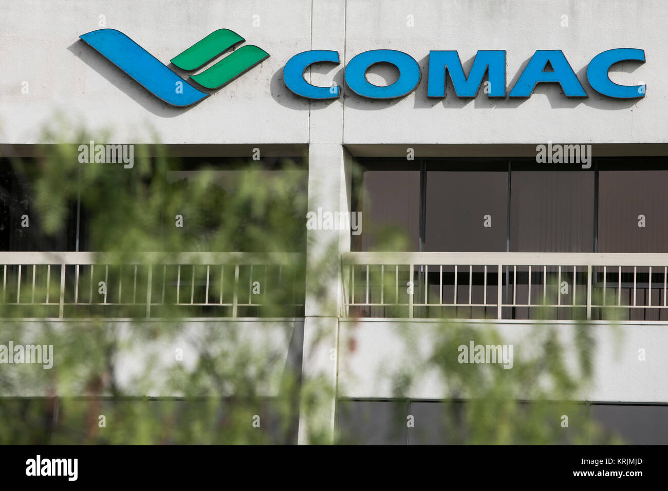 A logo sign outside of a facility occupied by The Commercial Aircraft Corporation of China, also known as COMAC, in Irvine, California, on December 10 Stock Photo