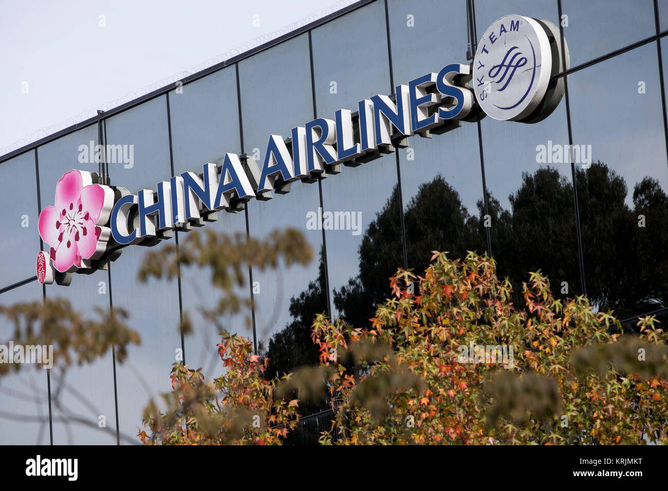 A logo sign outside of a facility occupied by China Airlines in El