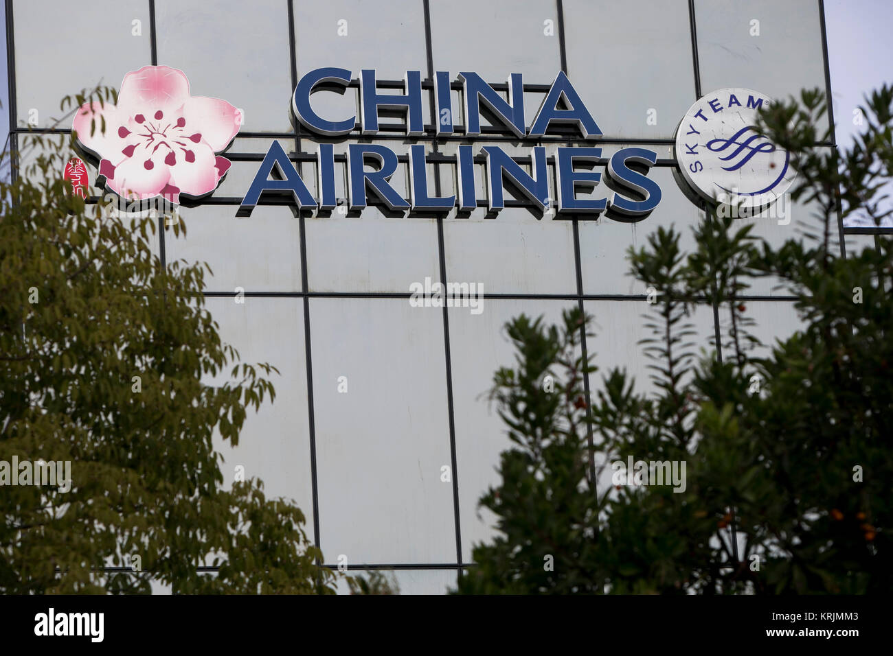 A logo sign outside of a facility occupied by China Airlines in El