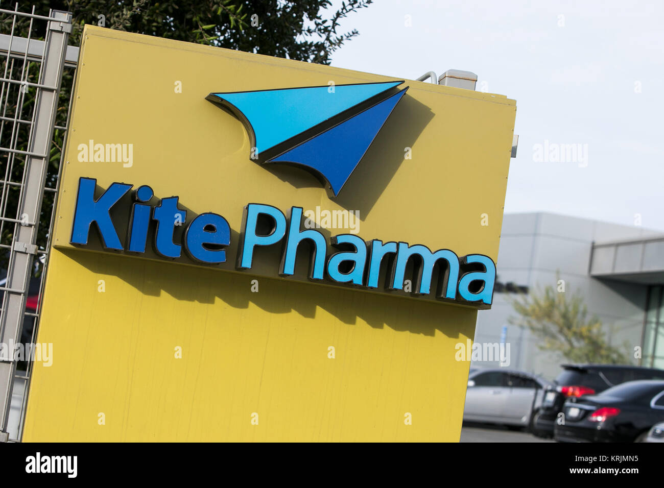 A logo sign outside of a facility occupied by Kite Pharma in El Segundo