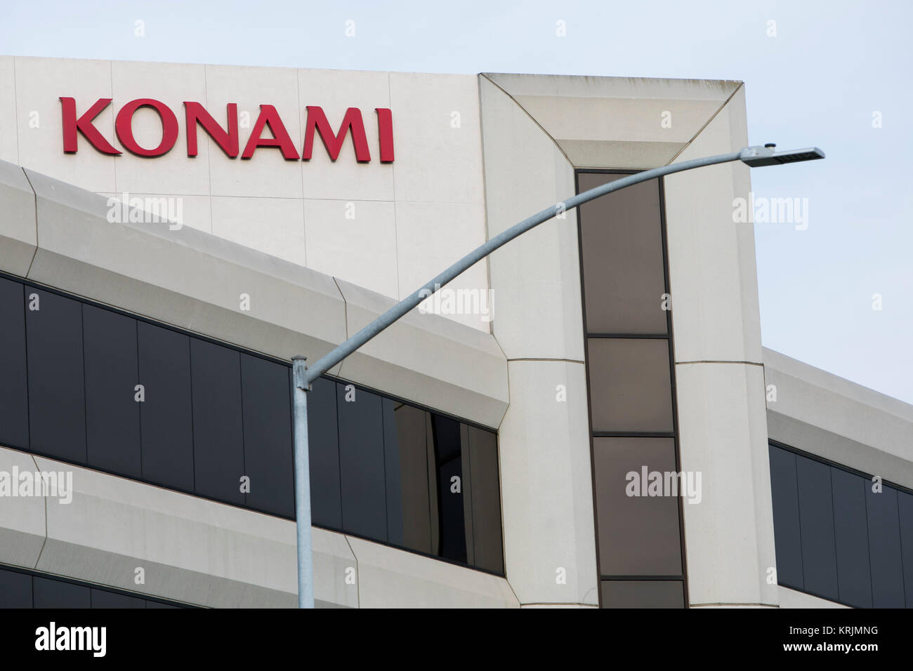 A logo sign outside of a facility occupied by Konami in El Segundo