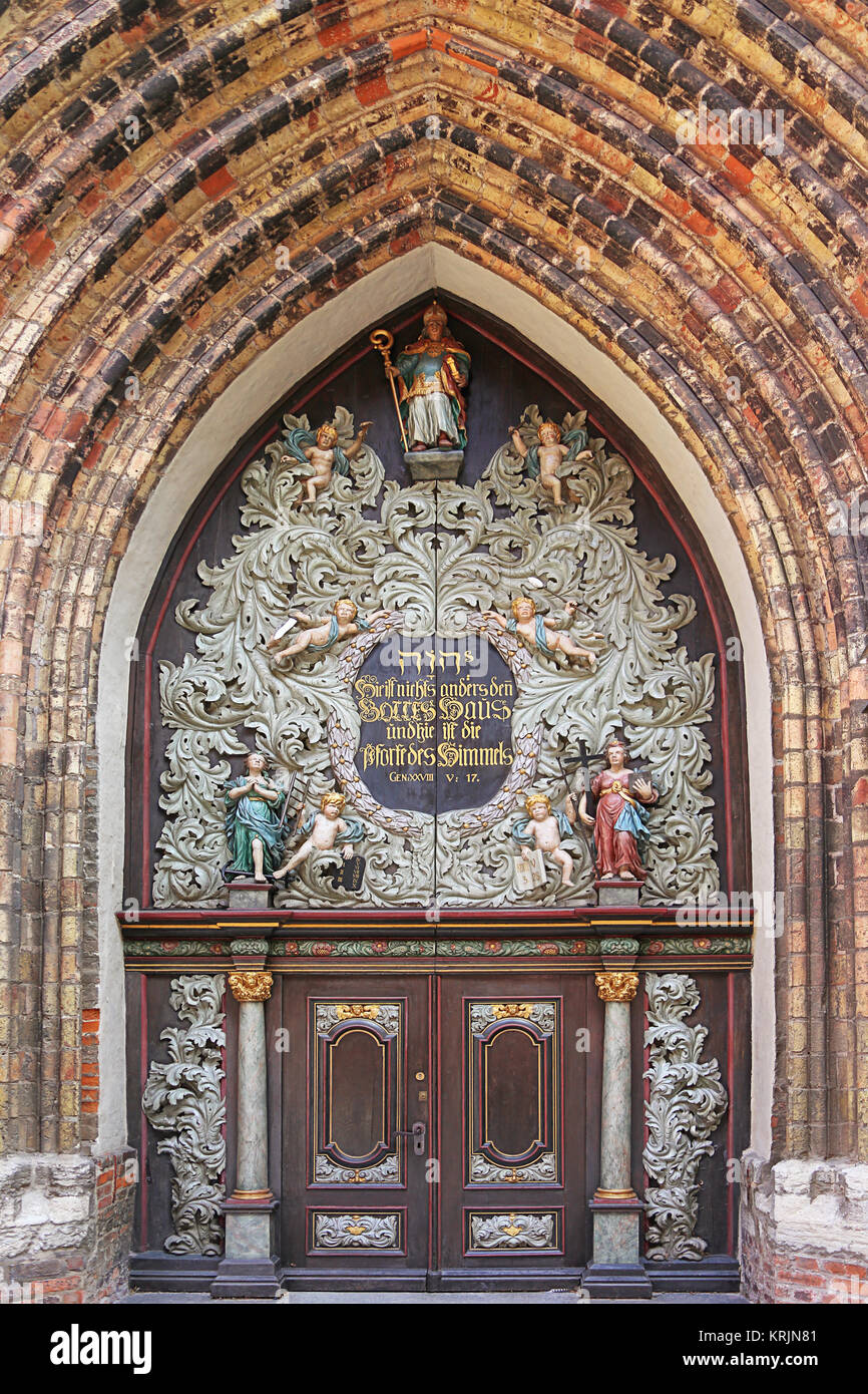westportal of the nikolaikirche in stralsund Stock Photo