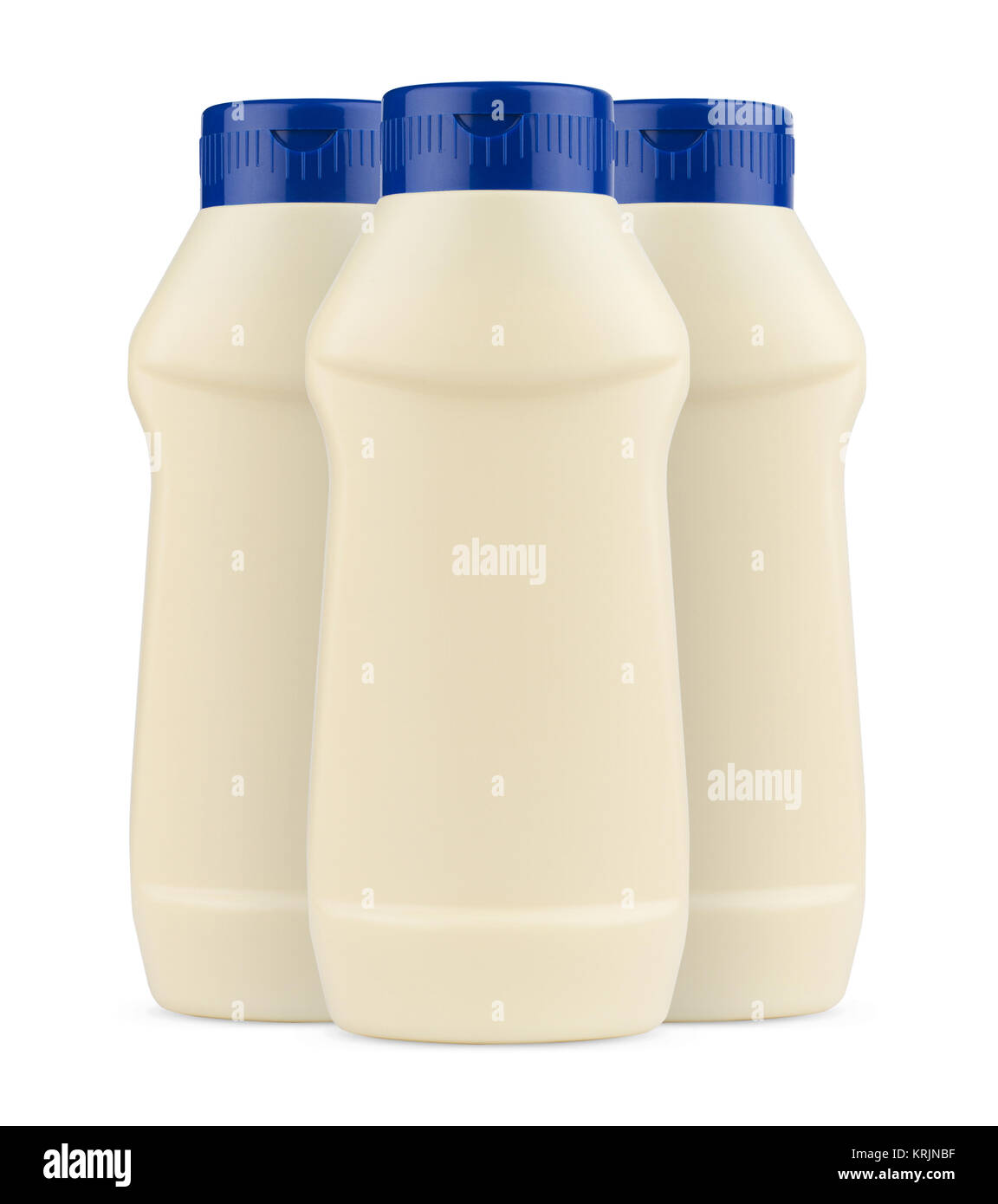 Three cream mayonnaise plastic bottles with no label and blue cap Stock Photo Alamy