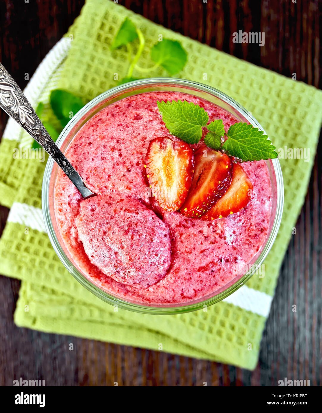 Jelly air strawberry in glass bowl on board top Stock Photo - Alamy