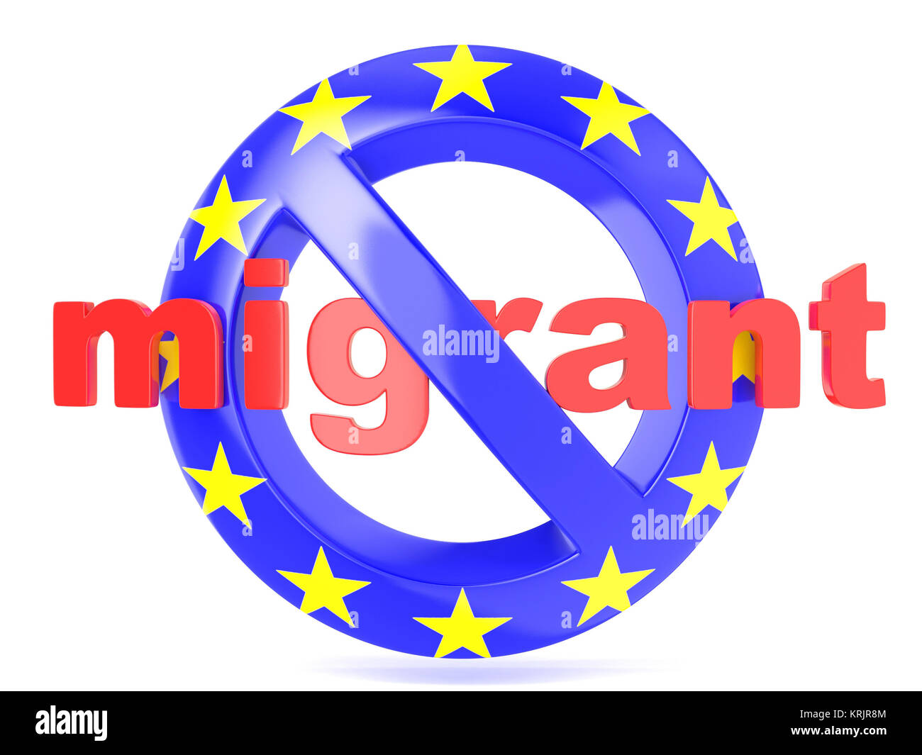 Migrant Line Sign Forbidden sign with EU flag an migrant. Migrant crisis concept. 3D ...