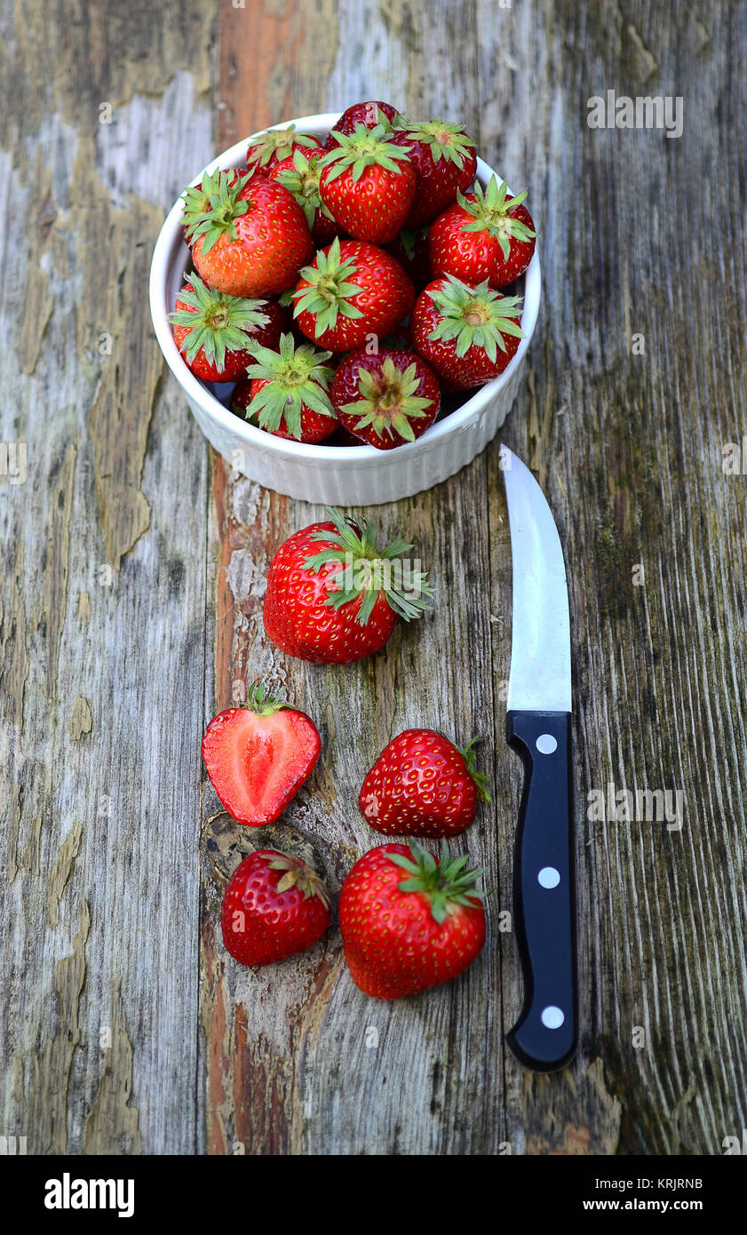 strawberries with knife Stock Photo