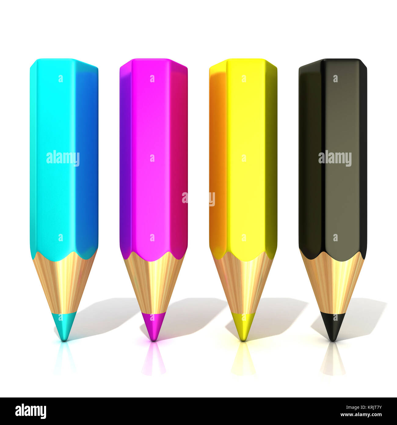 CMYK color pencils (cyan, magenta, yellow and black), isolated on white ...