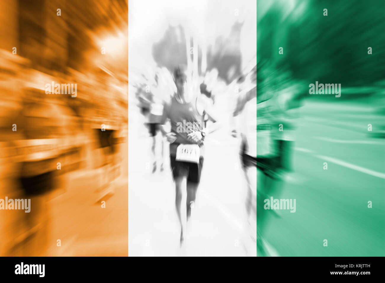 marathon runner motion blur blending with cote d'ivoire flag Stock Photo