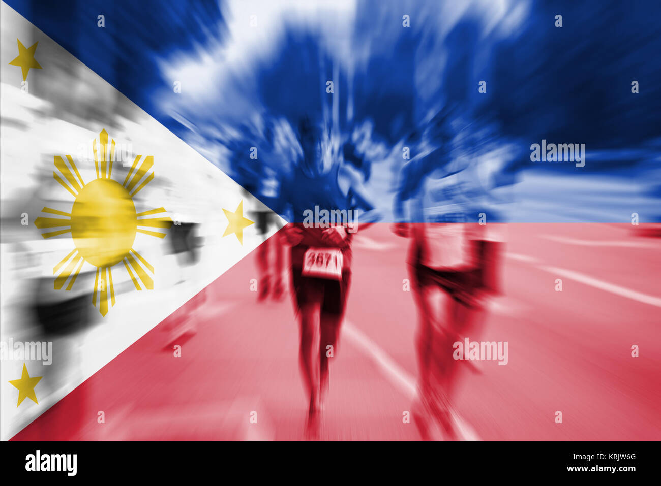 marathon runner with motion blur blending philippines flag Stock Photo